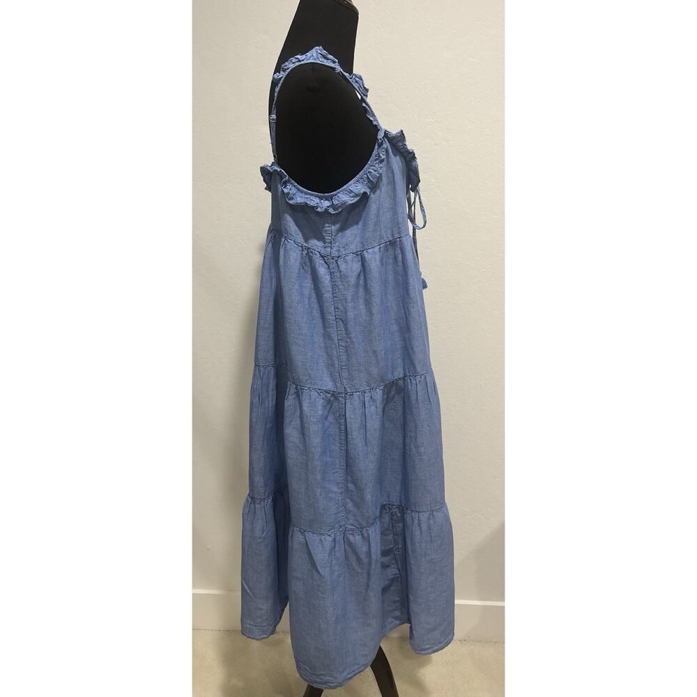 J.Crew Blue Linen Blend Tiered Maxi Dress Size Medium Tassel Tie Cottagecore - Picture 3 of 6